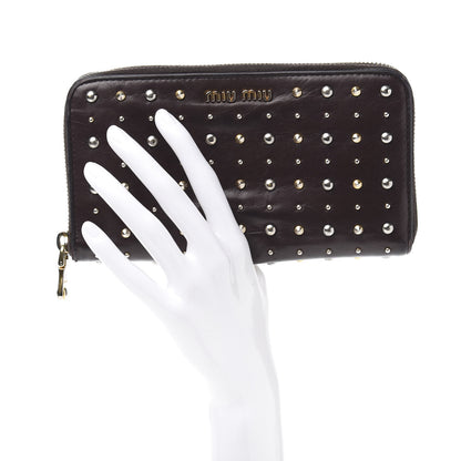Miu Miu Nappa Studded Zip Around Wallet Prugna 2 of 10