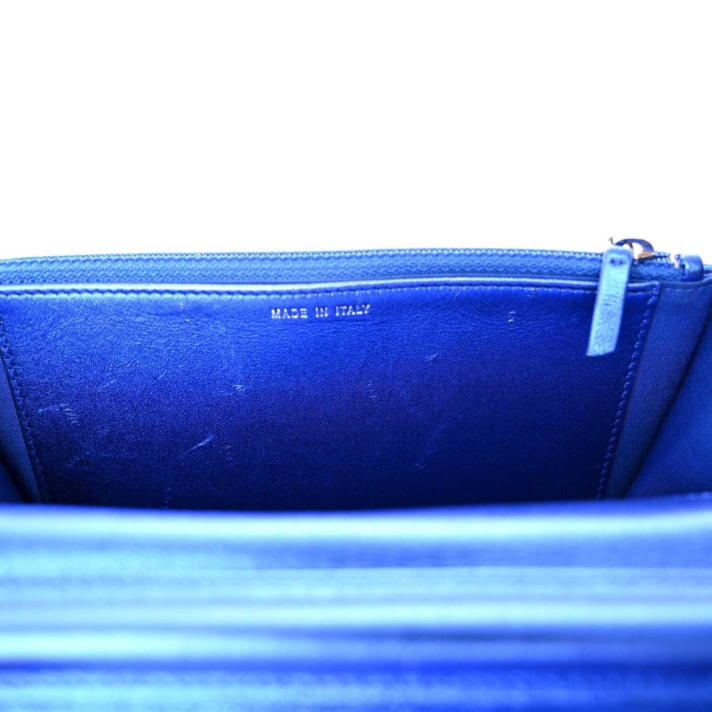 Metallic Patent Calfskin Quilted Boy Wallet on Chain WOC Blue