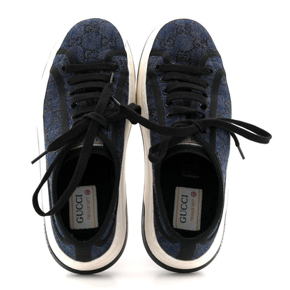 Gucci Denim Crystal GG Monogram Womens 1977 Platform Tennis Sneakers 39 Blue Black 2 of 9