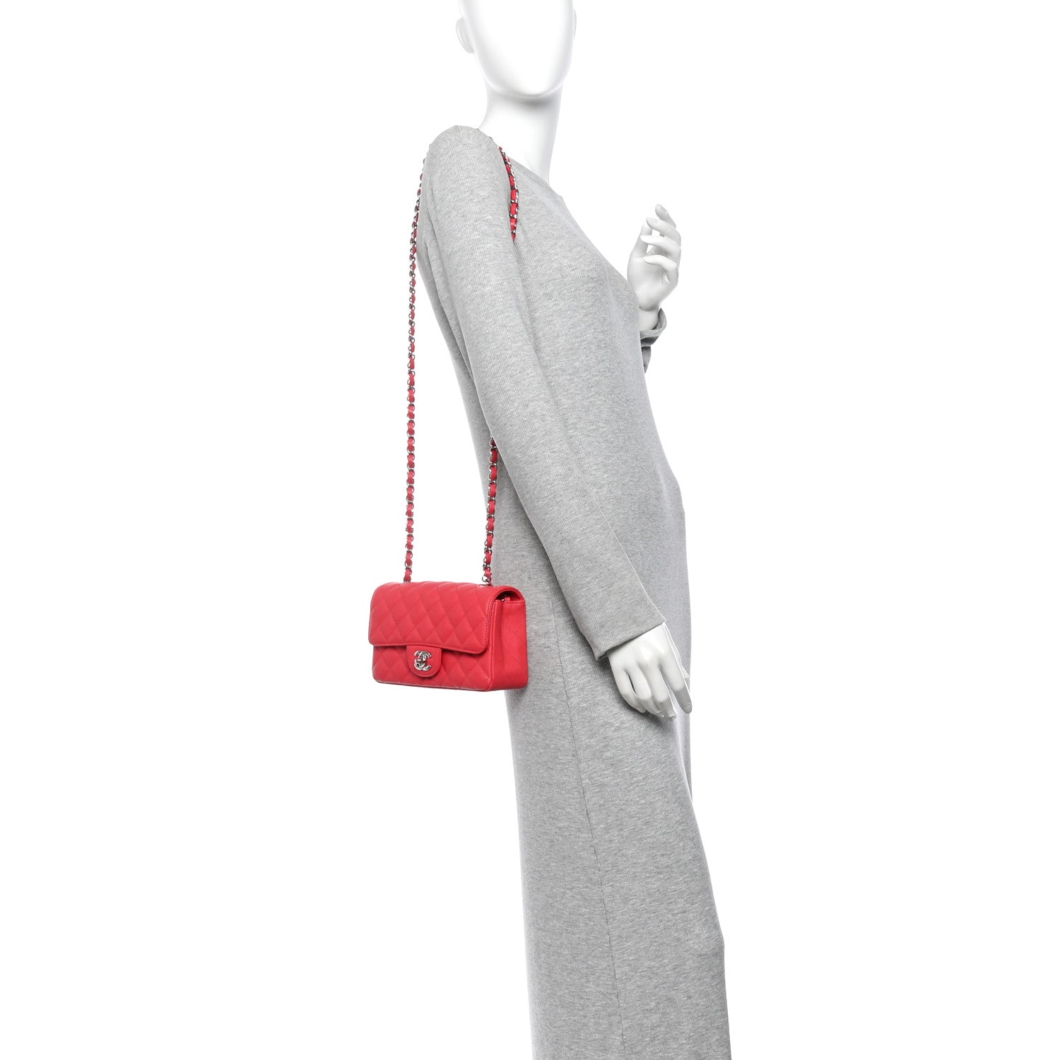 Chanel Caviar Quilted Mini Rectangular Flap Light Red 2 of 14