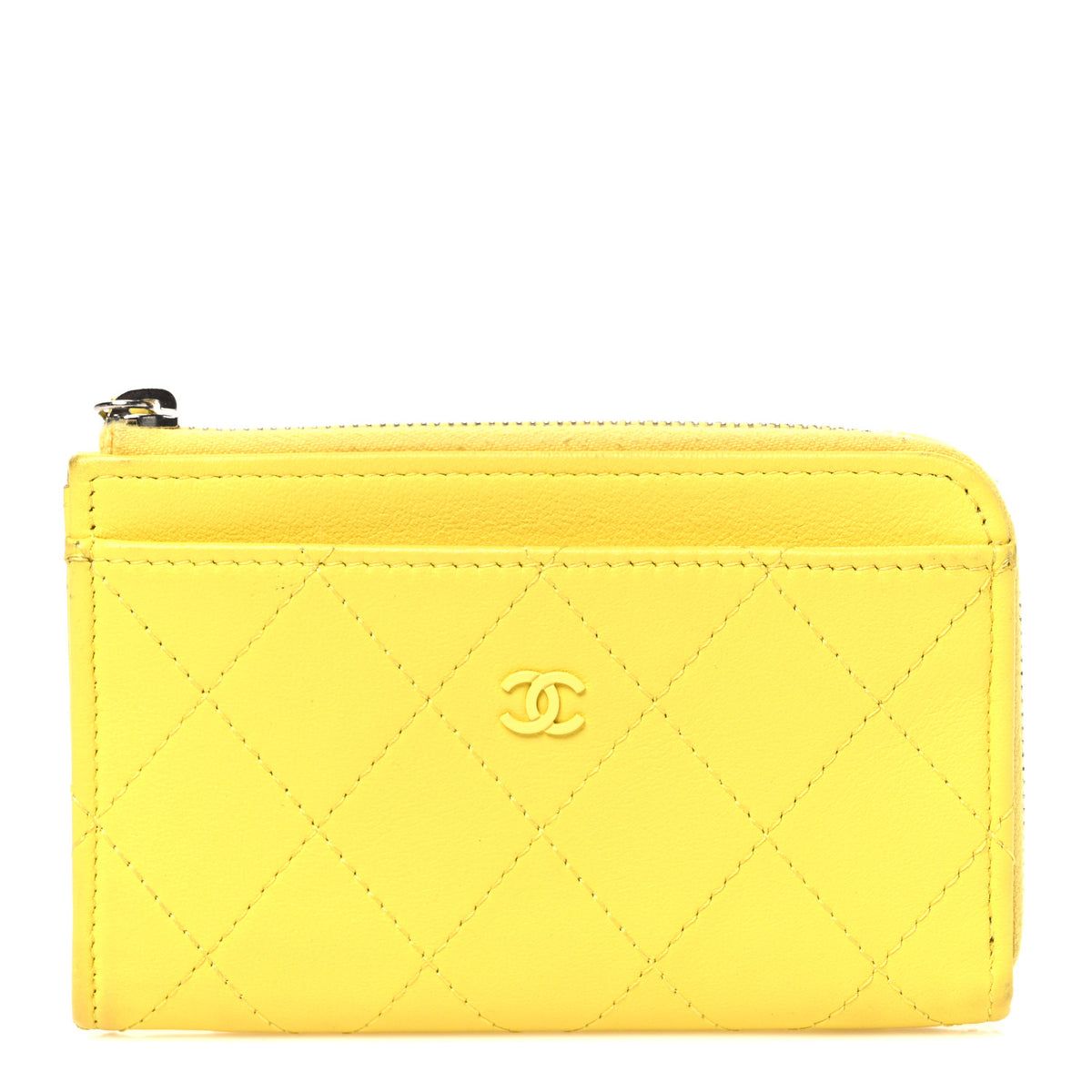Chanel Calfskin Quilted CC Zip Card Holder Yellow 1 of 7