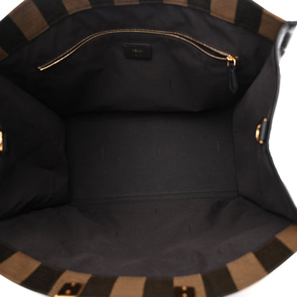 Fendi Fabric Jacquard Vitello Seta Plexiglass Pequin Gingham Large Fendi Sunshine Shopper Tote Tobacco Moro Black 5 of 10