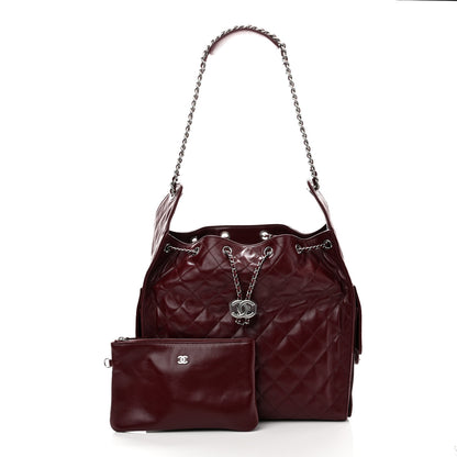 Chanel Shiny Crumpled Calfskin Quilted Medium Chanel 25 Handbag Dark Burgundy 3 of 11