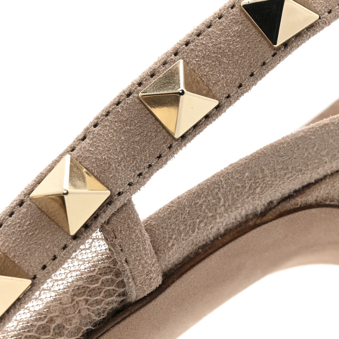 Mesh Calfskin Rockstud Ankle Strap 100mm Pumps 37 Biscotto