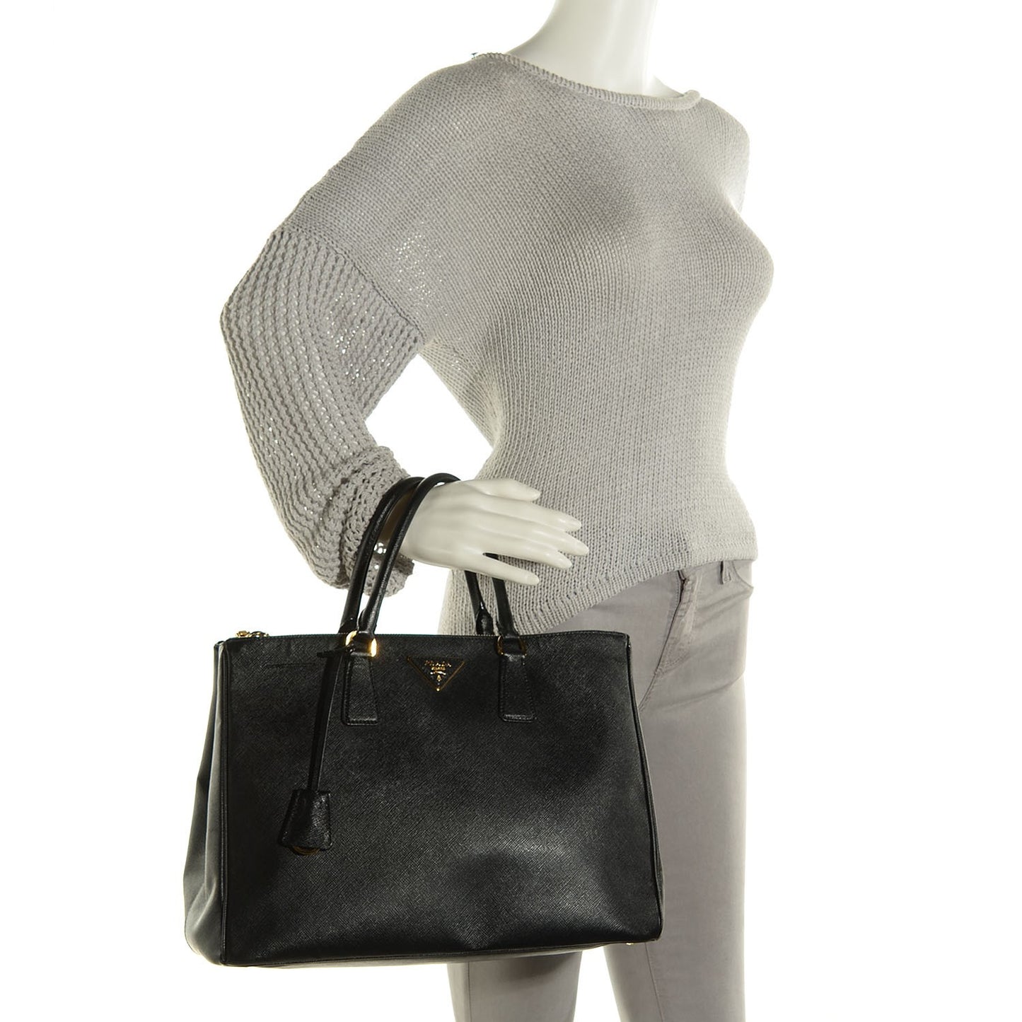 Saffiano Large Galleria Double Zip Tote Black