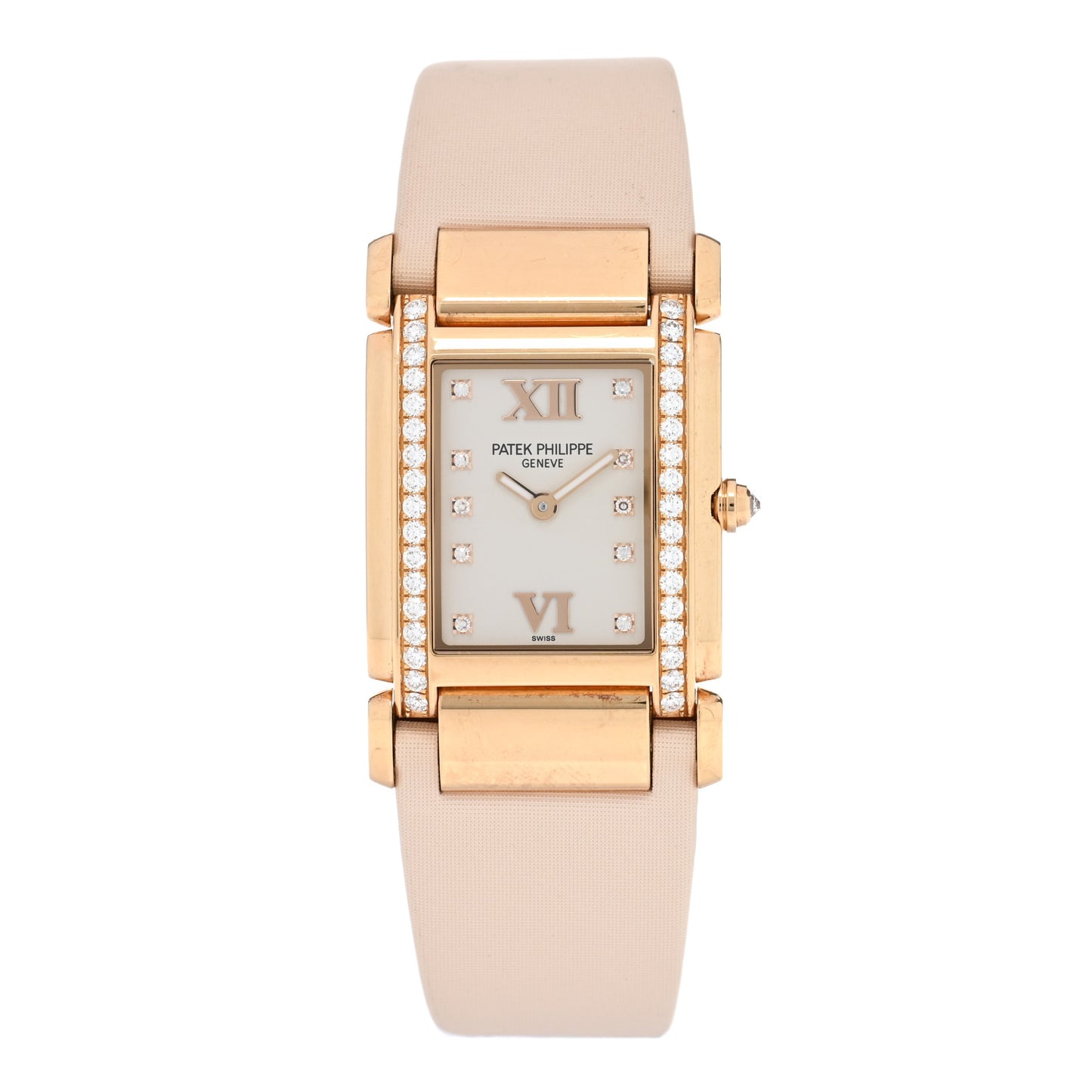 18K Rose Gold Satin Diamond 25mm Twenty-4 Quartz Watch White 4920R-010