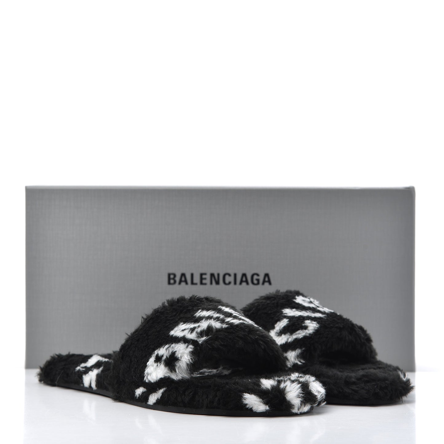 Fur Slide Sandals 37.5 Black White