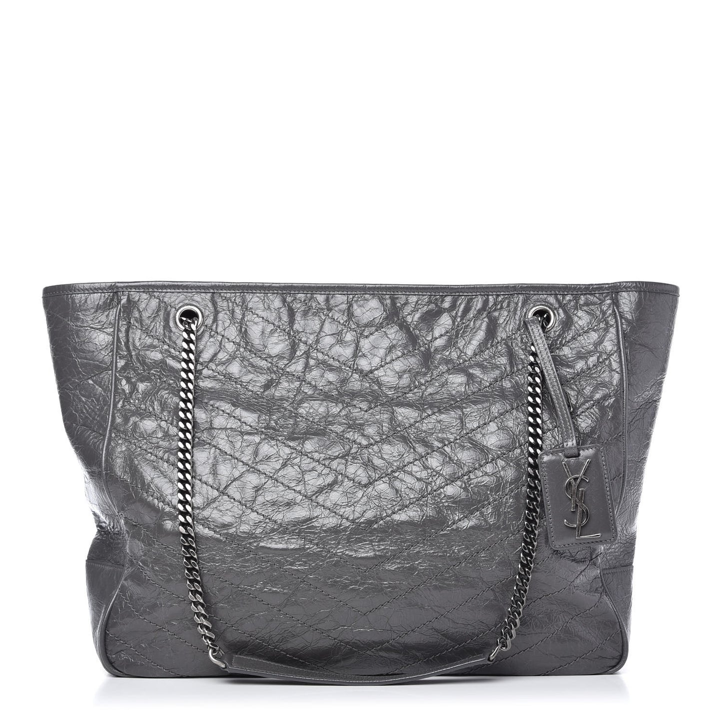 Crinkled Calfskin Matelasse Monogram Large Niki Shopping Tote Bag Grey