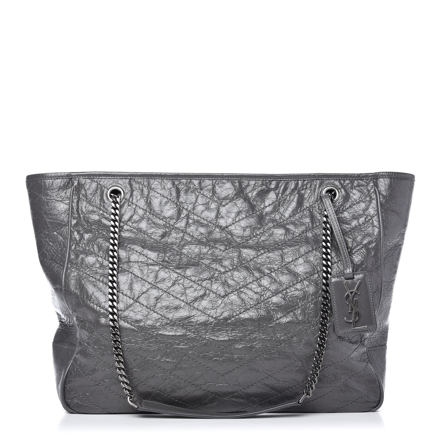 Saint Laurent Crinkled Calfskin Matelasse Monogram Large Niki Shopping Tote Bag Grey 1 of 12