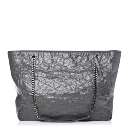 Saint Laurent Crinkled Calfskin Matelasse Monogram Large Niki Shopping Tote Bag Grey 1 of 12