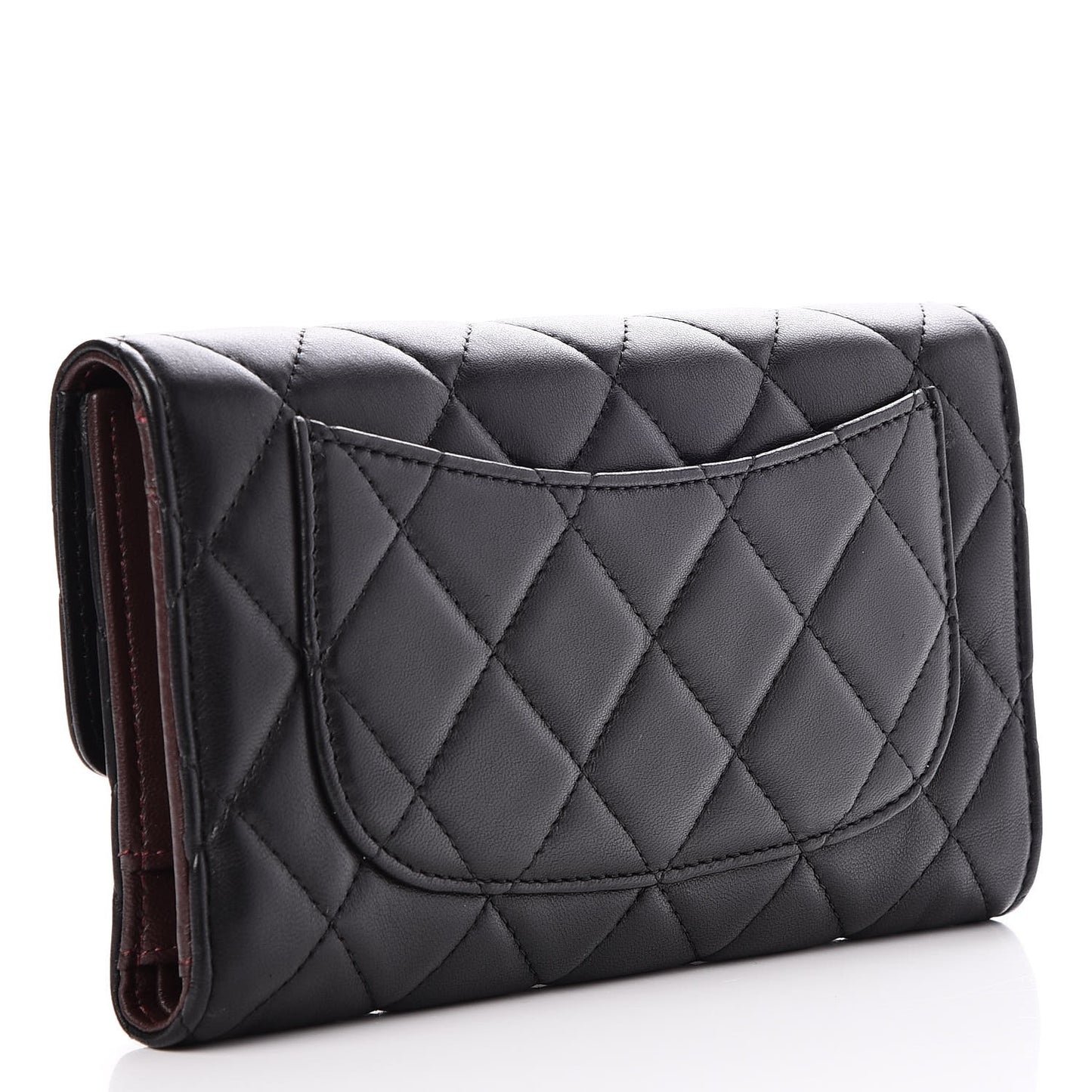 Lambskin Quilted Large Flap Wallet Black