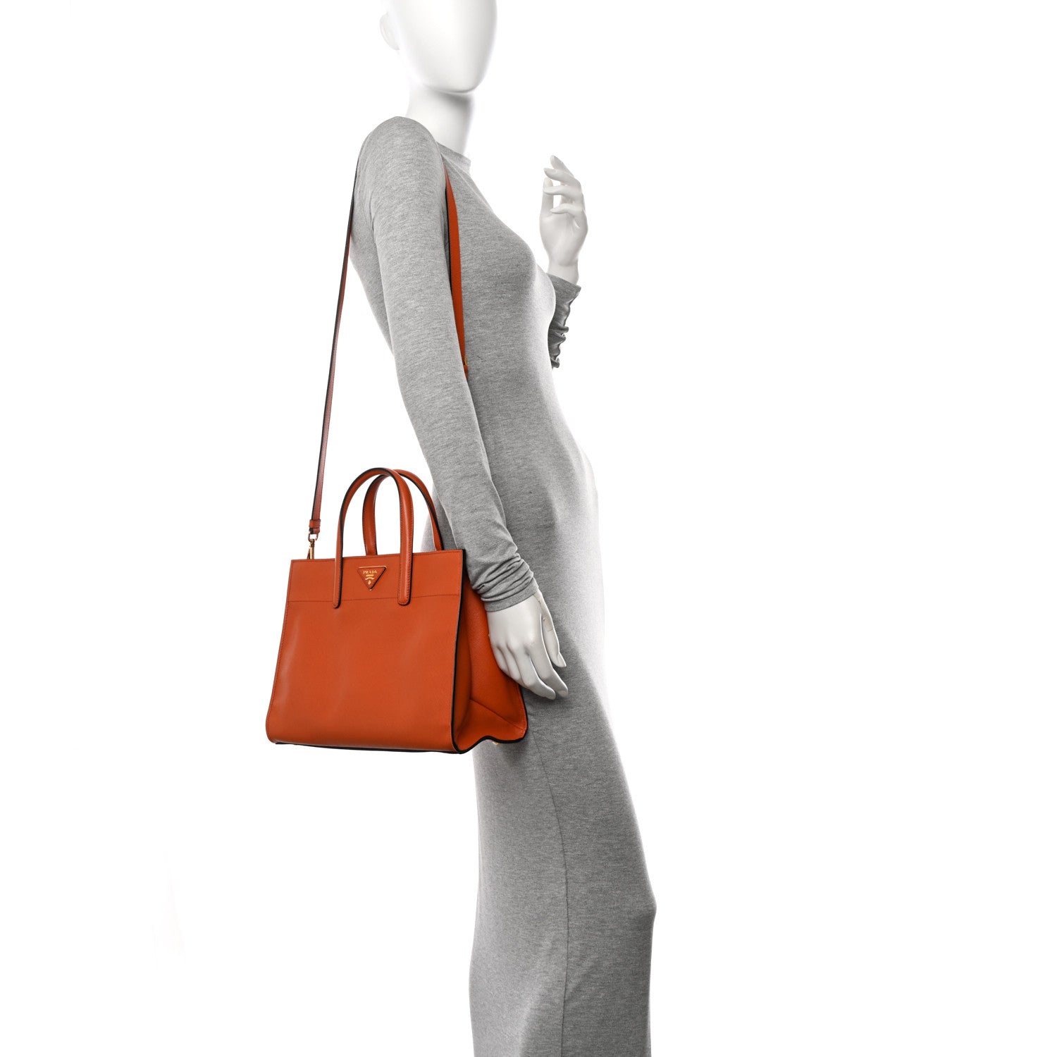 Prada Saffiano Soft Triple Pocket Tote Papaya 2 of 11