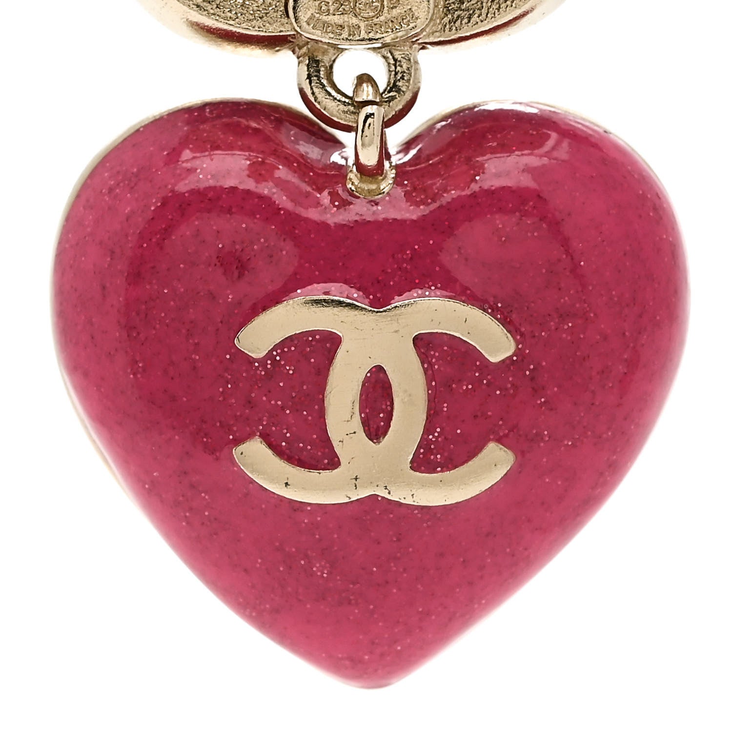 Chanel Crystal CC Resin Heart Drop Earrings Pink Gold 5 of 6