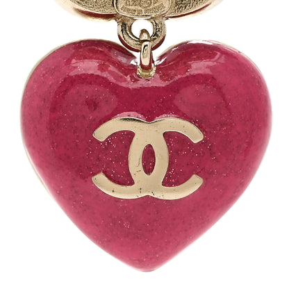 Chanel Crystal CC Resin Heart Drop Earrings Pink Gold 5 of 6