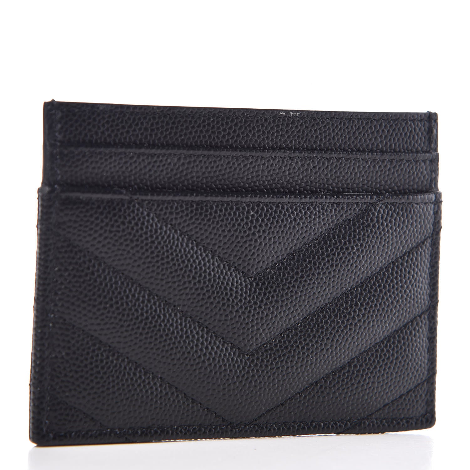 Saint Laurent Grain De Poudre Matelasse Chevron Monogram Credit Card Case Black 3 of 8