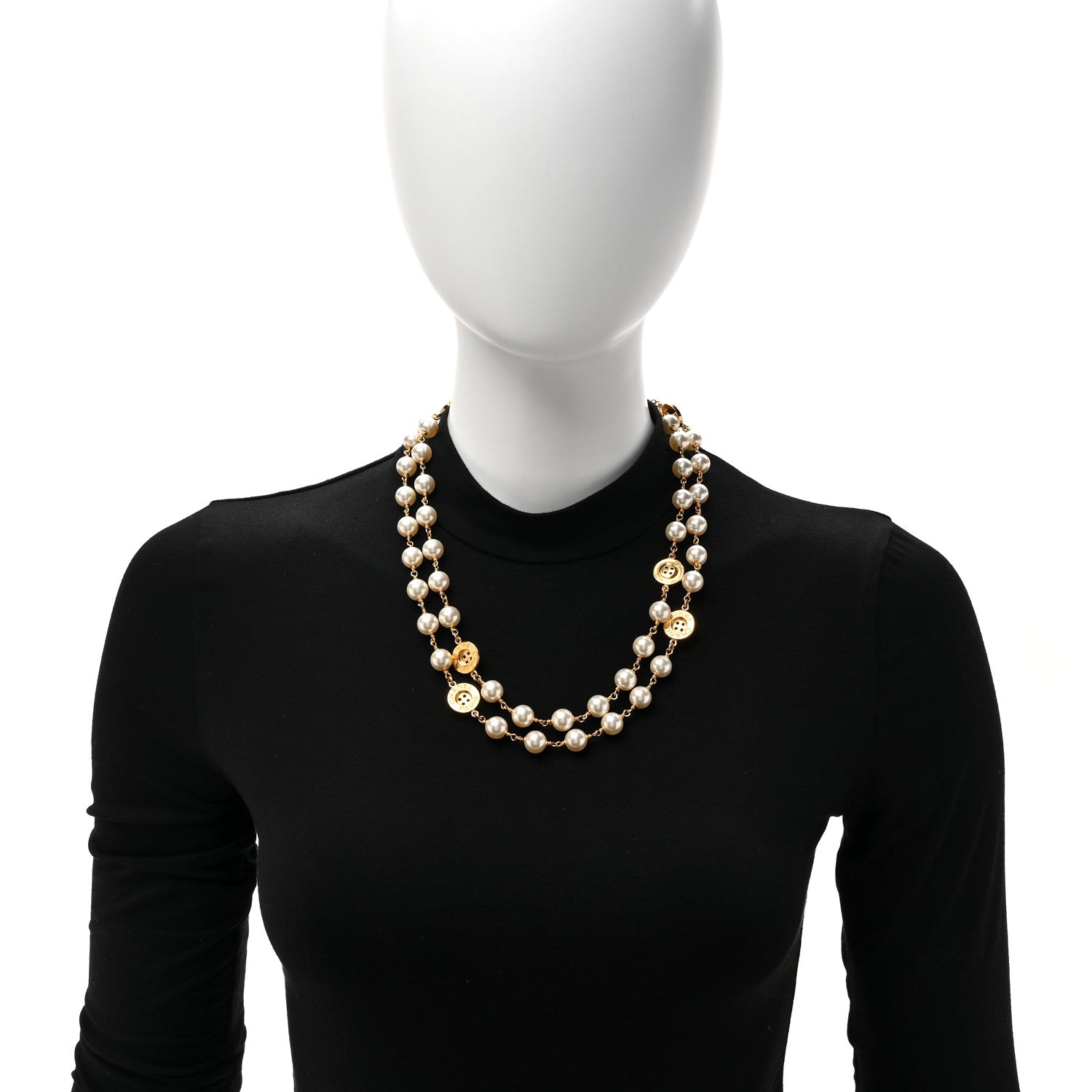 Chanel Metal Pearl Paris Button Necklace Gold 2 of 5