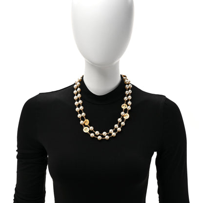 Chanel Metal Pearl Paris Button Necklace Gold 2 of 5
