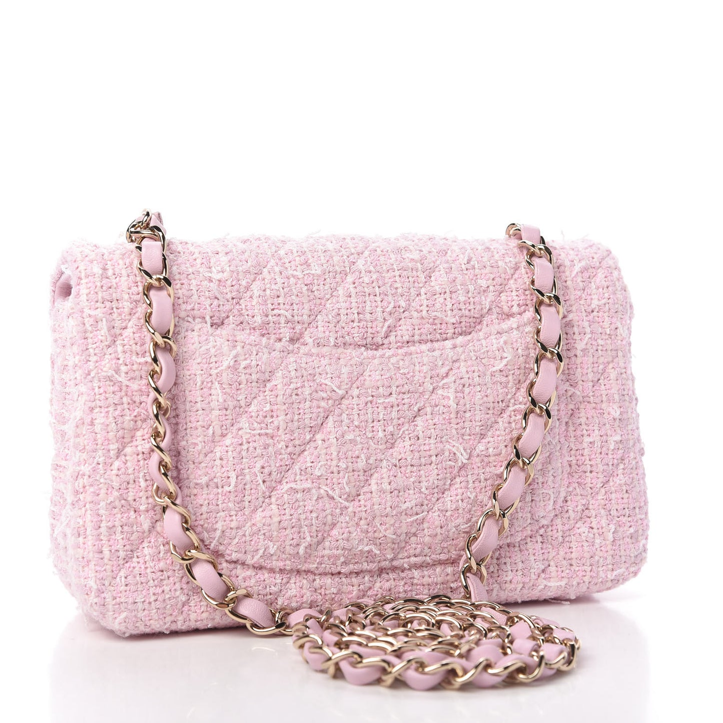 Tweed Quilted Mini Rectangular Flap Pink