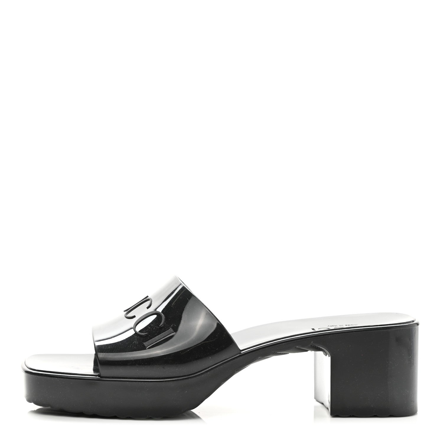 Gucci Rubber Gucci Logo Womens Platform 20/60mm Slide Sandals 39 Black 1 of 9