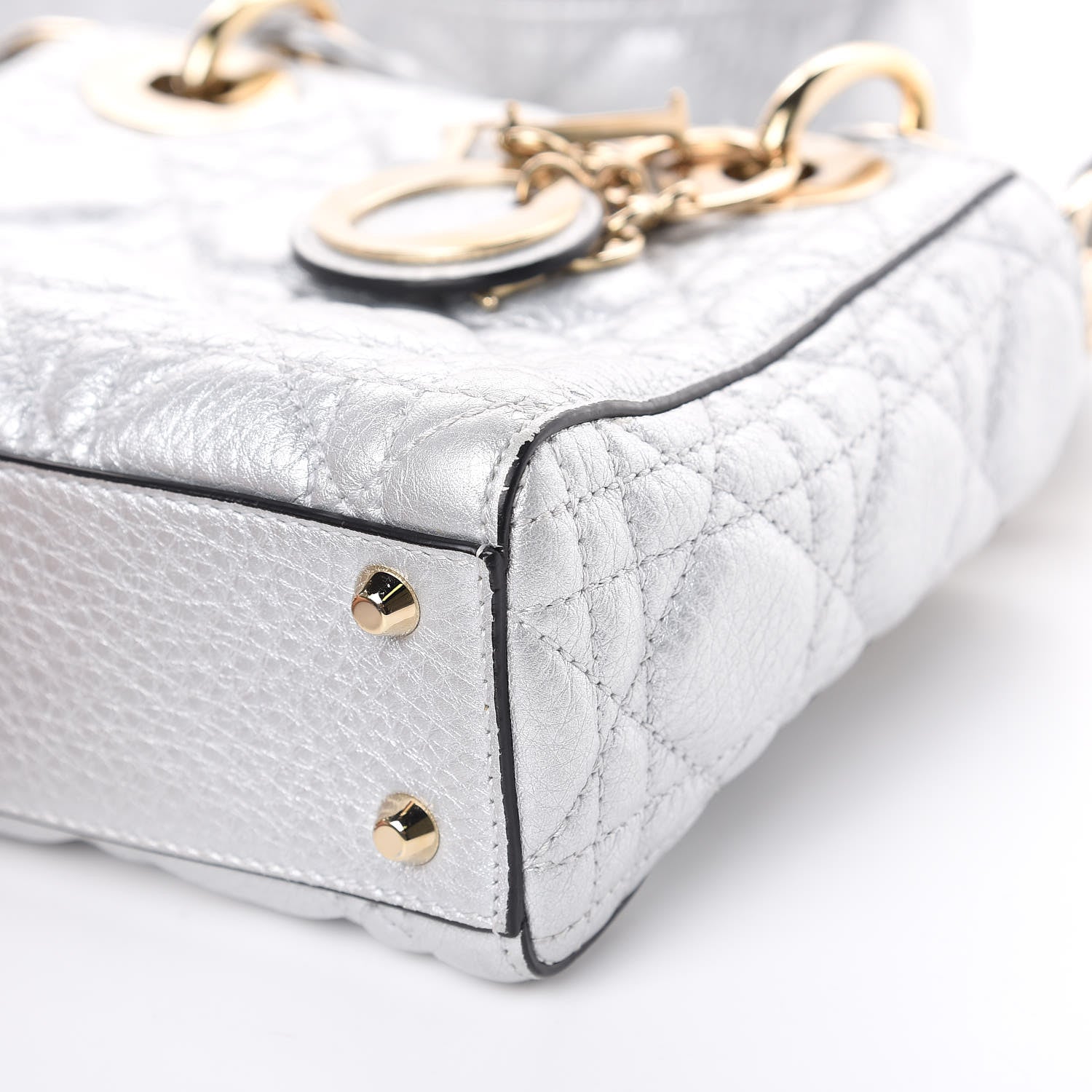 Christian Dior Metallic Grained Calfskin Cannage Mini Lady Dior Silver 9 of 10