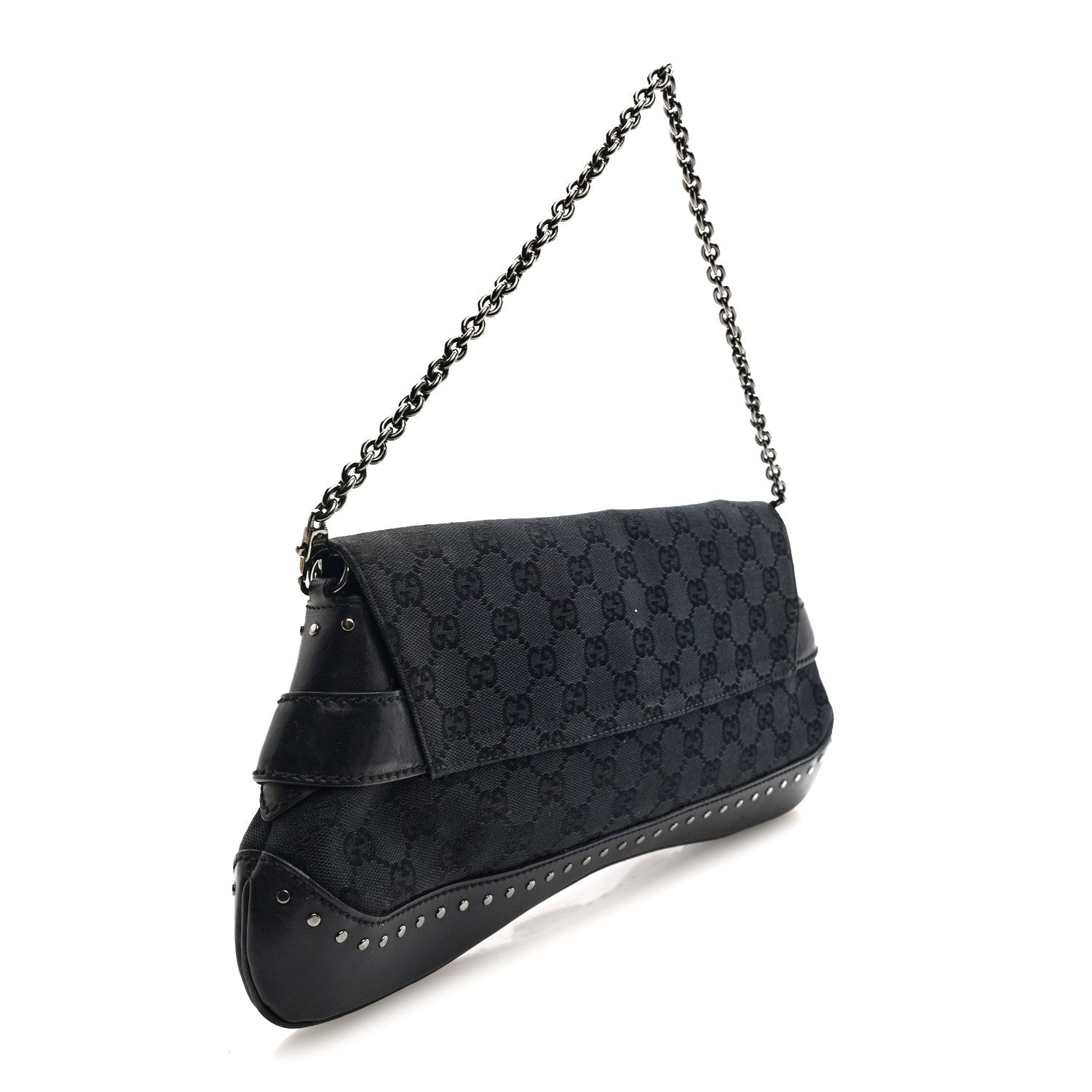 Gucci Monogram Studded Horsebit Clutch Black 3 of 10