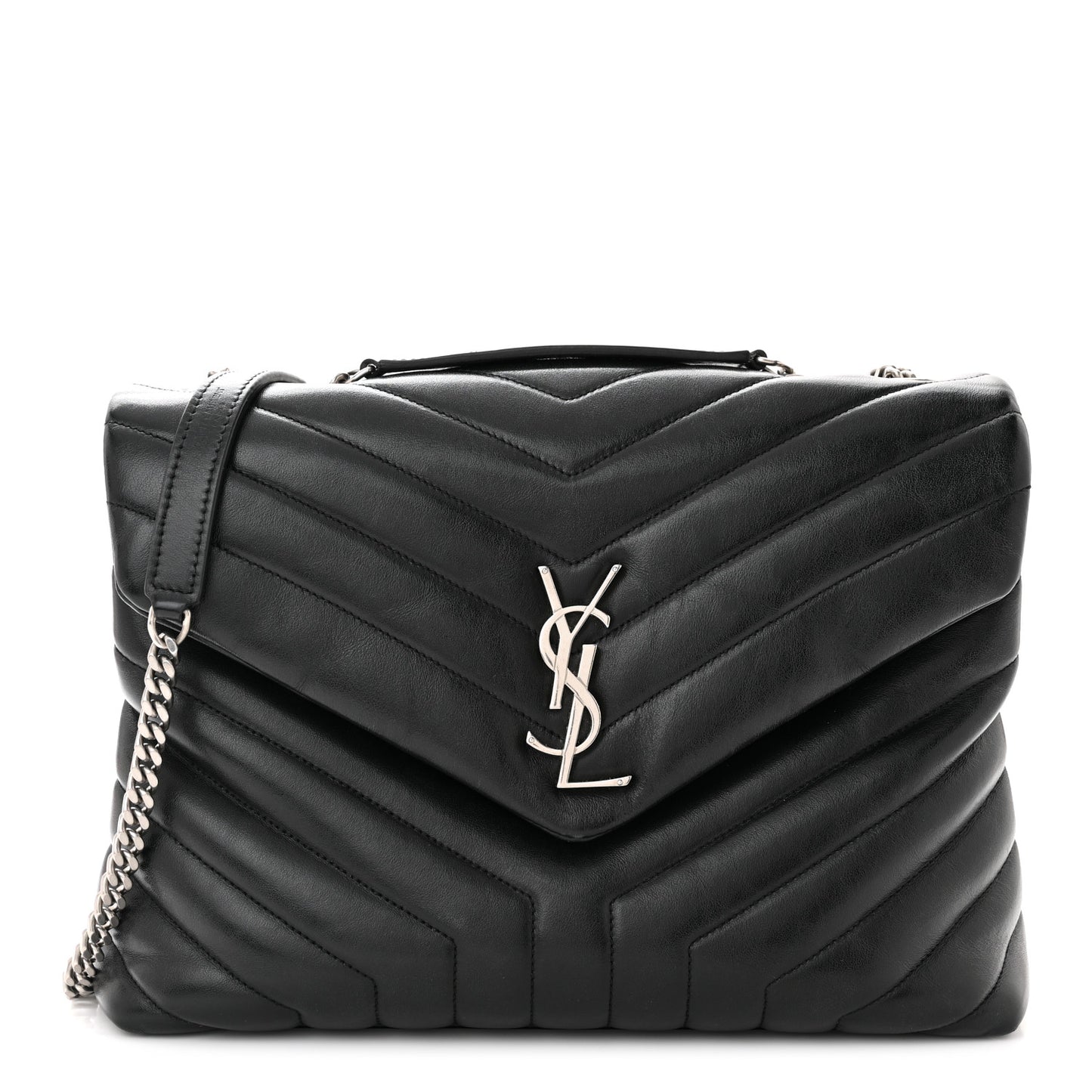 Calfskin Y Quilted Monogram Medium Loulou Chain Satchel Black