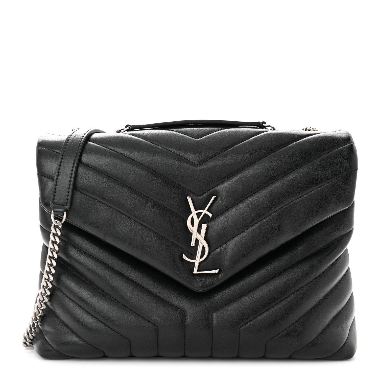 Saint Laurent Calfskin Y Quilted Monogram Medium Loulou Chain Satchel Black 1 of 10