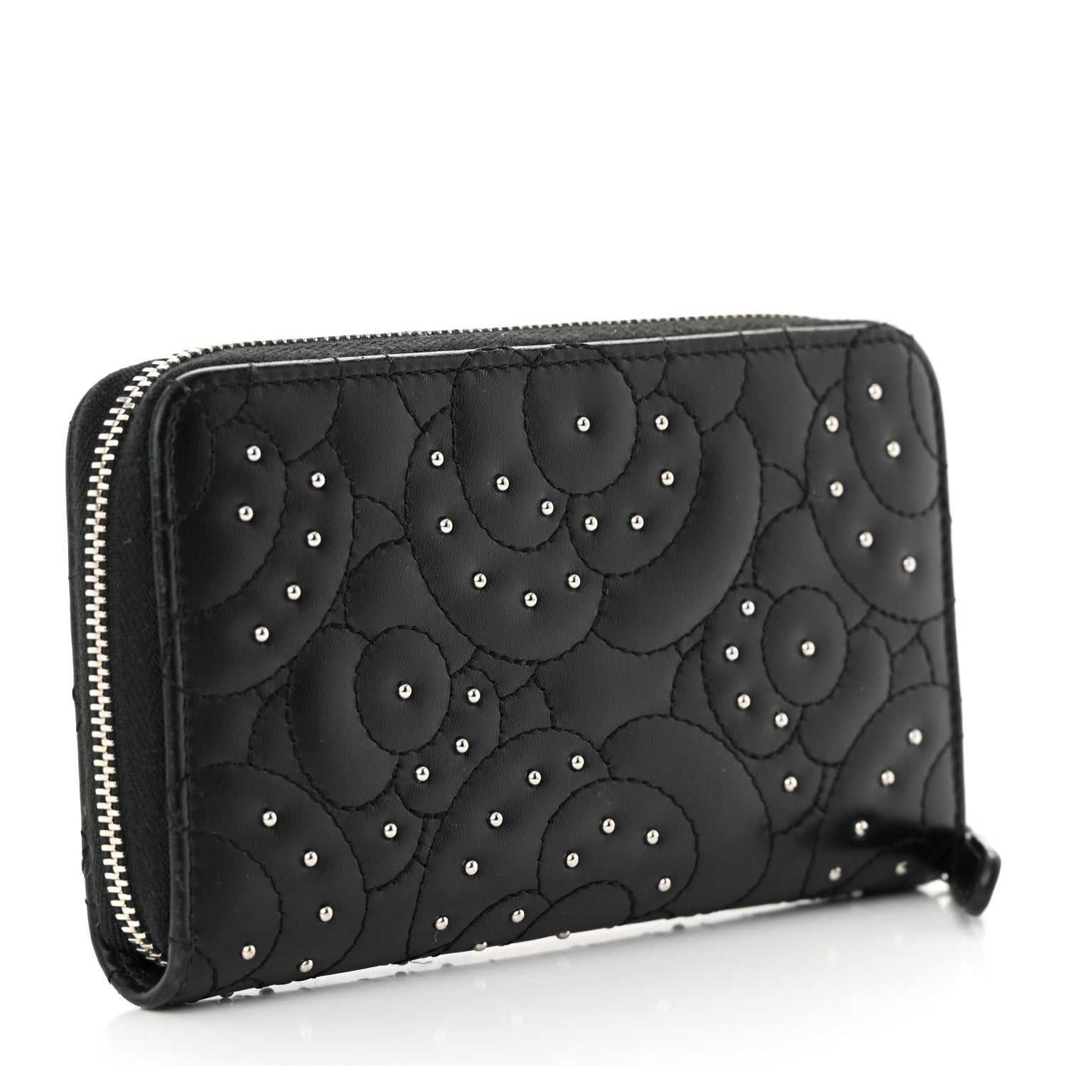 Chanel Lambskin Camellia Studded Medium Gusset Zip Around Wallet Black 3 of 12