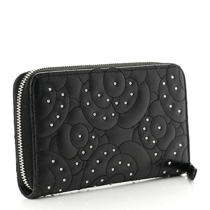 Chanel Lambskin Camellia Studded Medium Gusset Zip Around Wallet Black 3 of 12