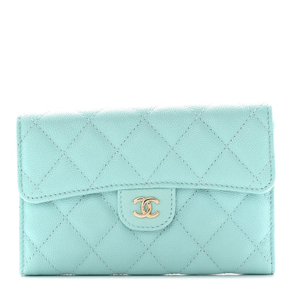 Chanel Caviar Quilted Medium Flap Wallet Light Blue 1 of 10