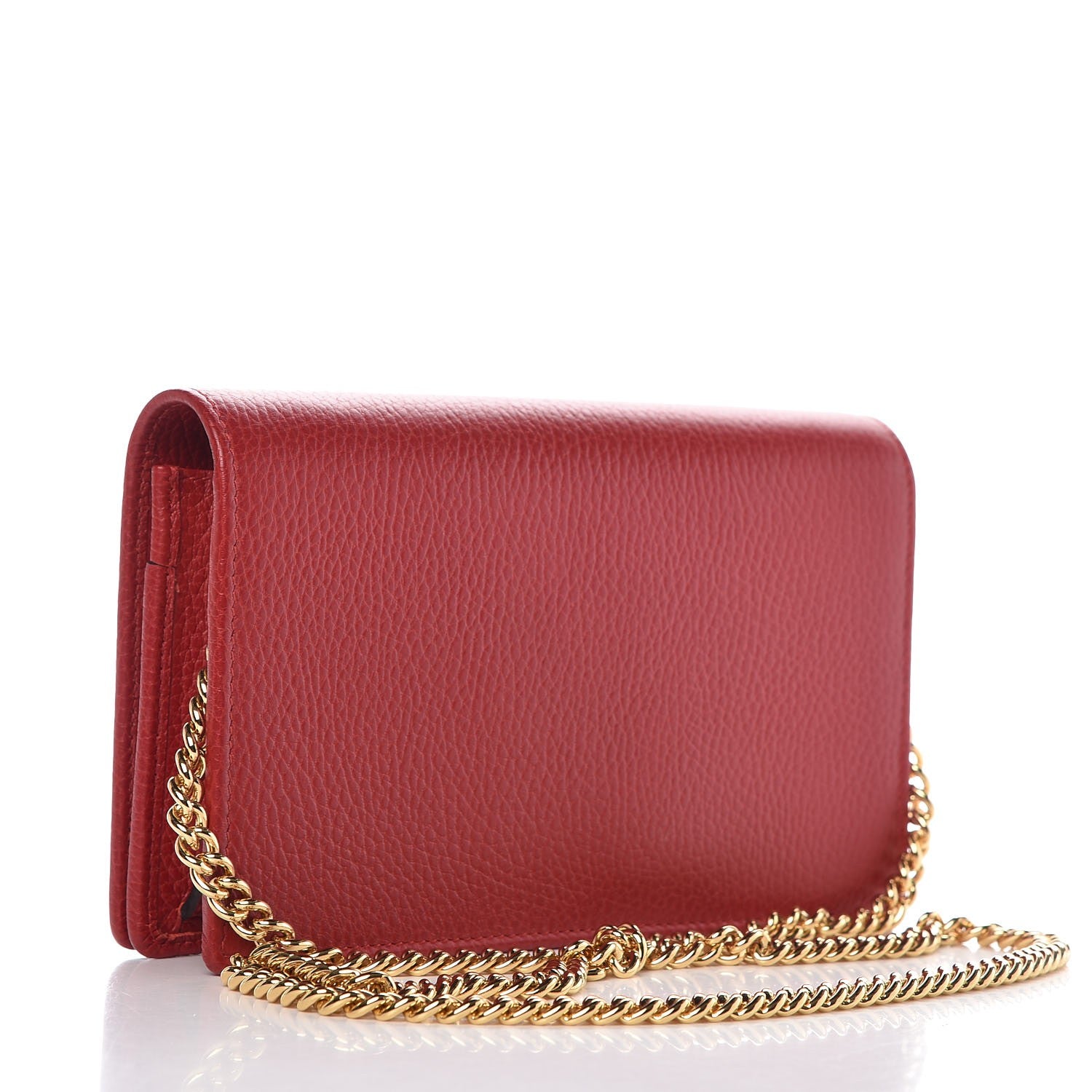Gucci Dollar Calfskin Mini GG Marmont Chain Wallet Hibiscus Red 3 of 8