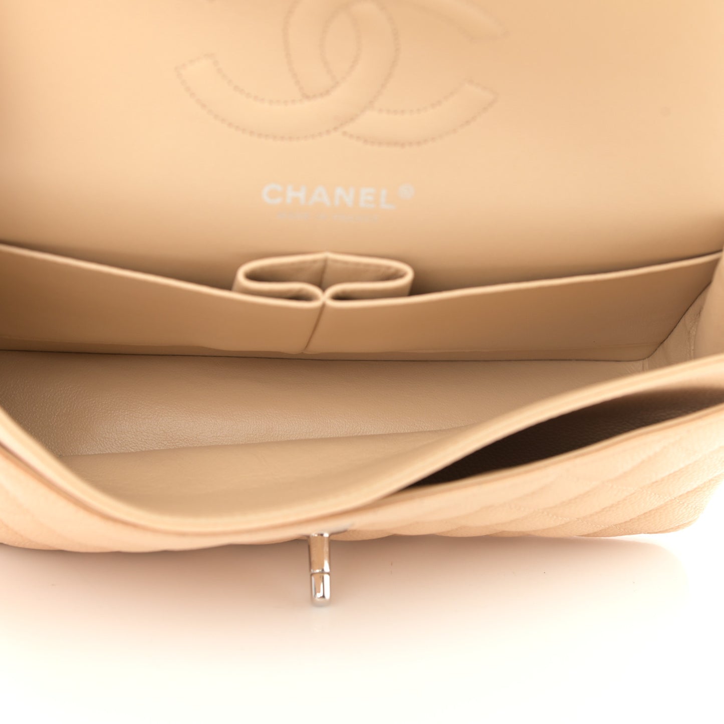 Caviar Quilted Medium Double Flap Light Beige