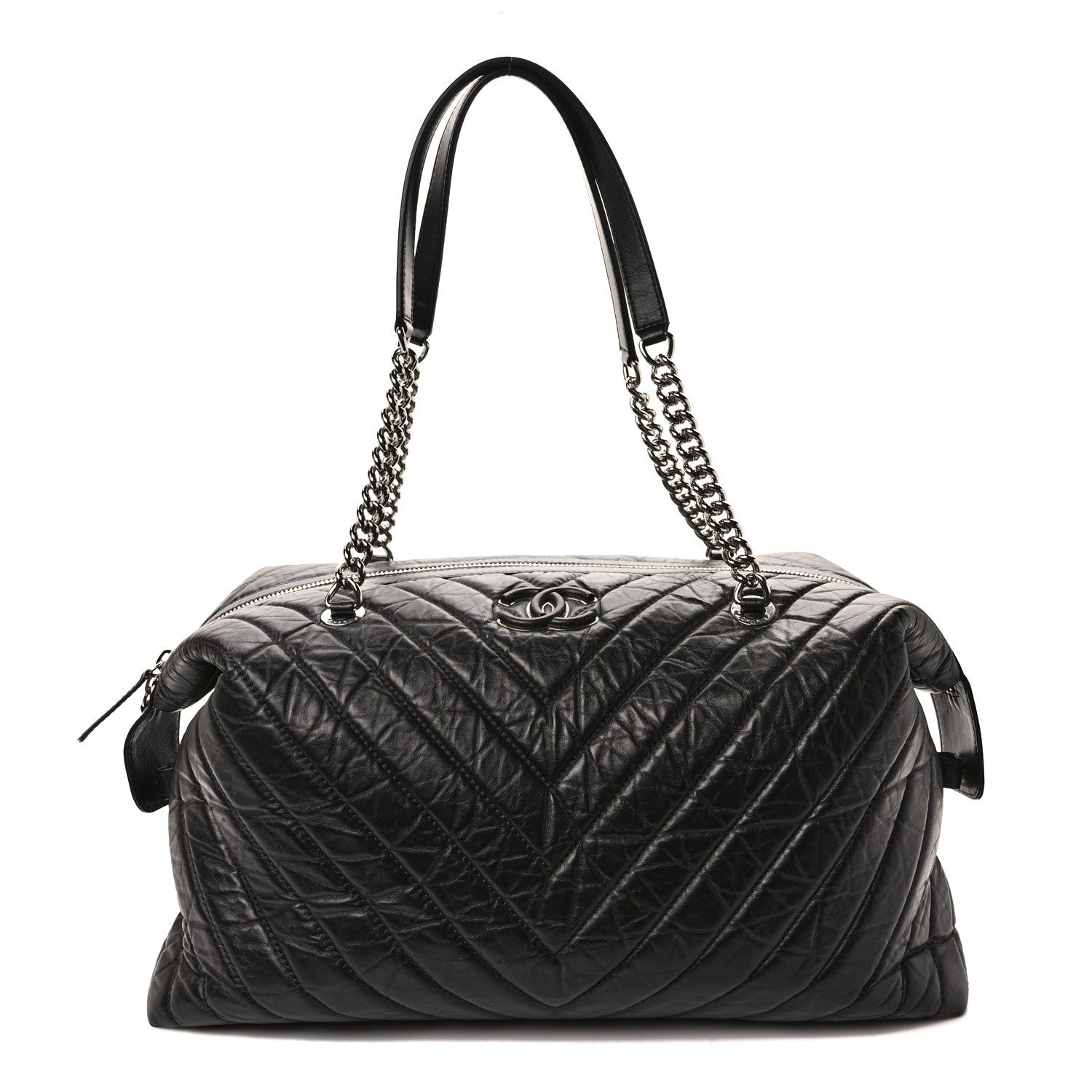 Chanel Aged Calfskin Chevron Quilted Duffle Bag Black 1 of 11