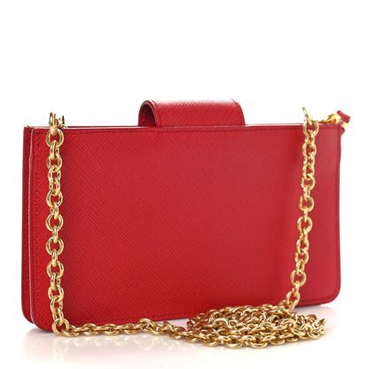 Prada Saffiano Metal Mini Chain Wallet Fuoco 3 of 8