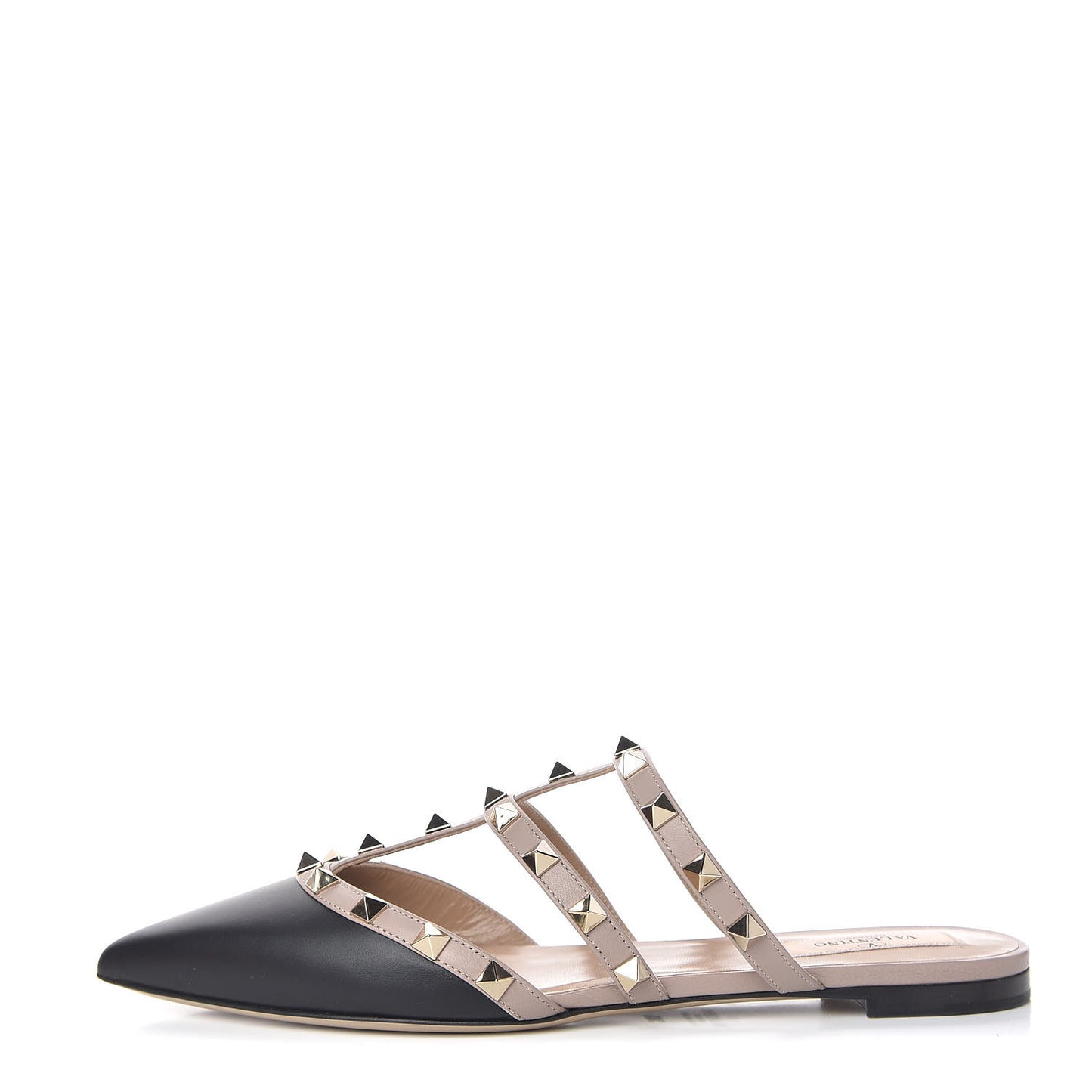 Nappa Rockstud Flat Cage Mules 36.5 Black Poudre