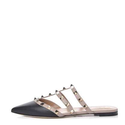 Valentino Garavani Nappa Rockstud Flat Cage Mules 36.5 Black Poudre 1 of 11