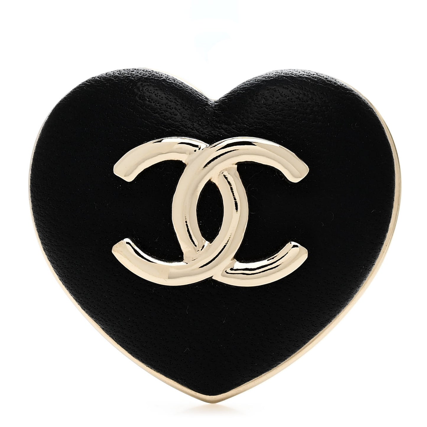 Lambskin CC Heart Brooch Gold Black