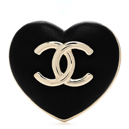 Chanel Lambskin CC Heart Brooch Gold Black 1 of 4