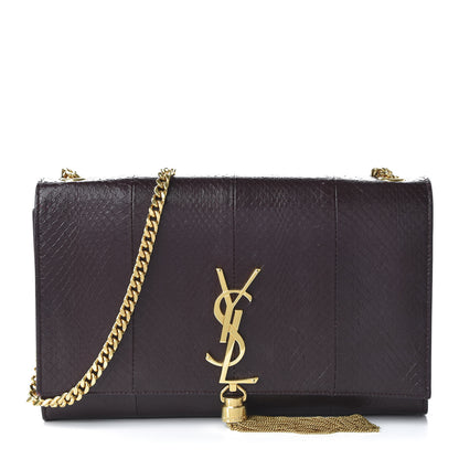 Saint Laurent Calfskin Snakeskin Embossed Medium Classic Monogram Kate Tassel Satchel Dark Red 1 of 10