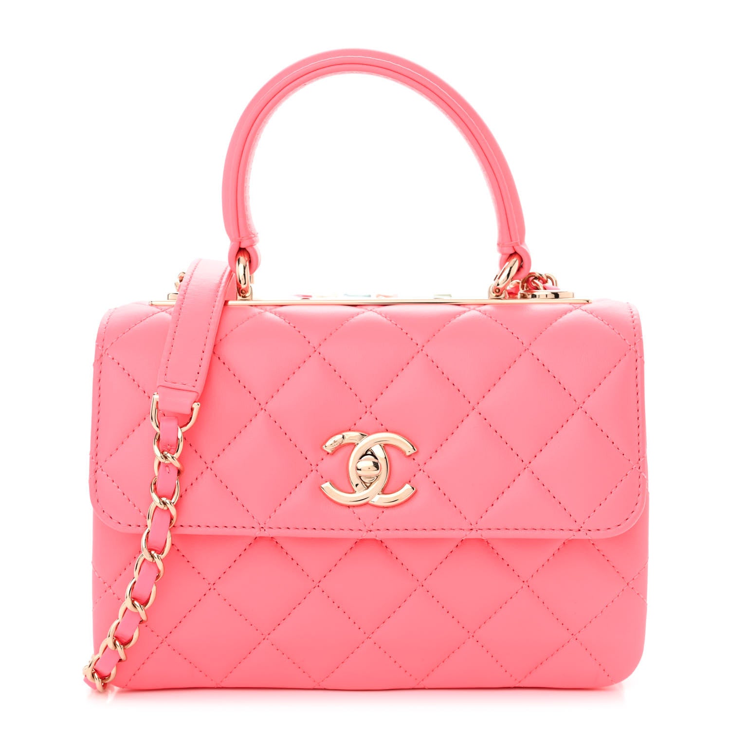 Chanel Lambskin Lacquered Quilted Mini Trendy CC Dual Handle Flap Bag Coral Pink 1 of 10
