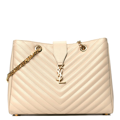 Saint Laurent Grain De Poudre Matelasse Chevron Monogram Shopping Bag Nude Powder 1 of 10