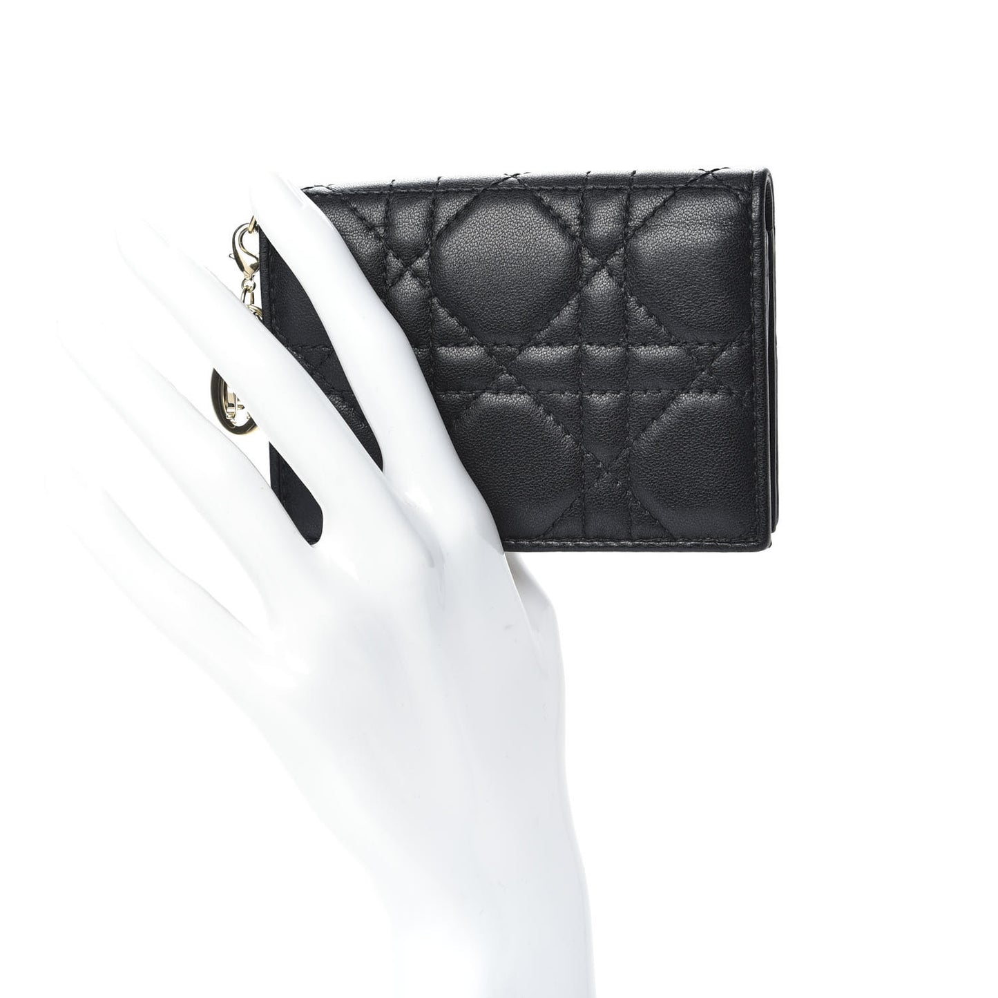 Lambskin Cannage Small Lady Dior Flap Card Holder Black