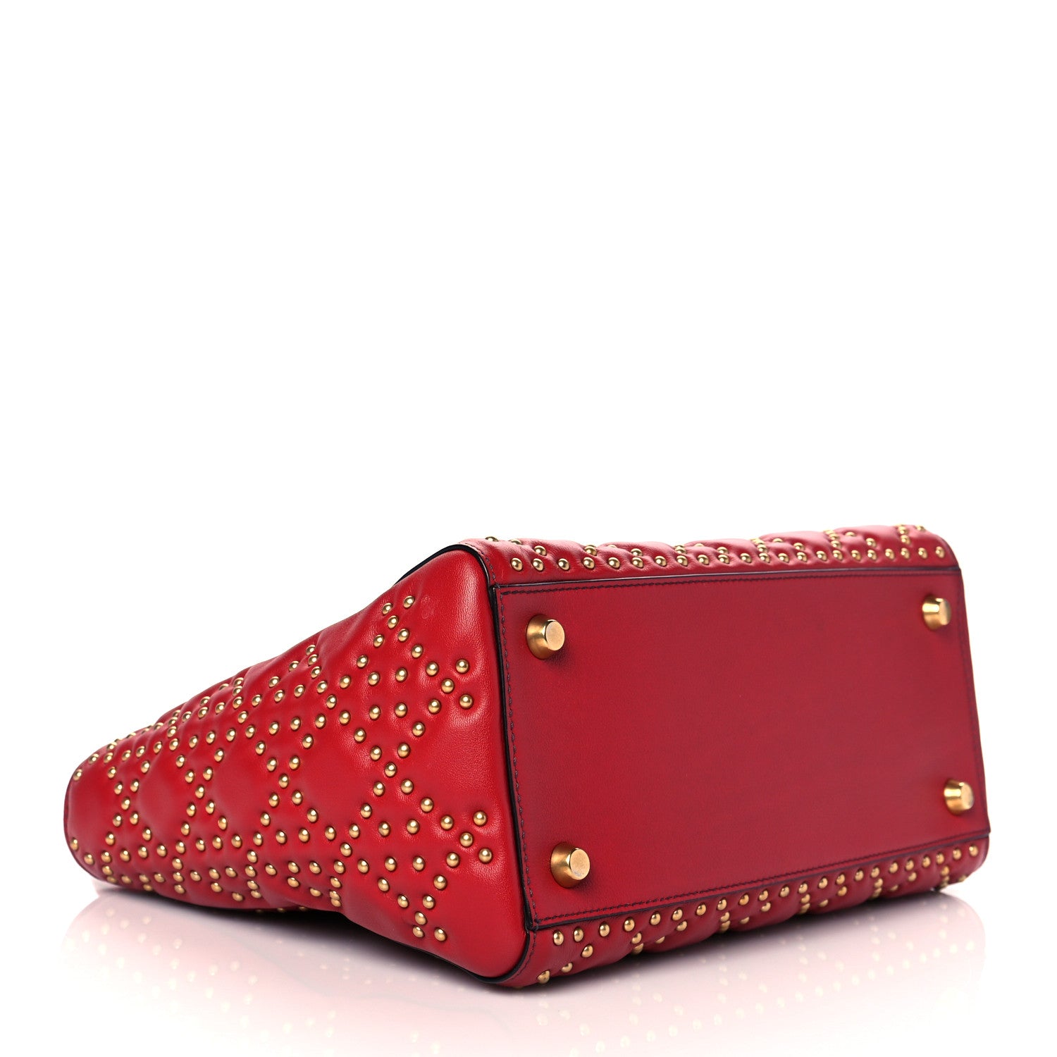 Christian Dior Lambskin Cannage Studded Medium Supple Lady Dior Red 3 of 9