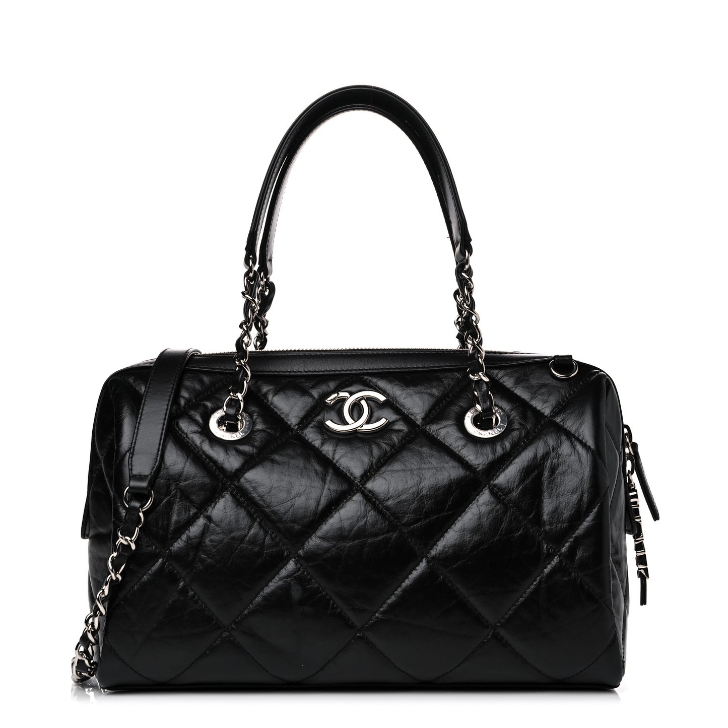 Calfskin Quilted Small CC Bowling Bag Black