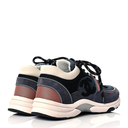 Chanel Nylon Calfskin Suede Womens CC Sneakers 37.5 Grey Pink 4 of 10