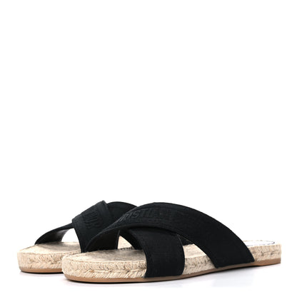 Christian Dior Canvas Embroidered Granville Espadrille Crisscross Flat Slide Sandals 41 Black 3 of 11