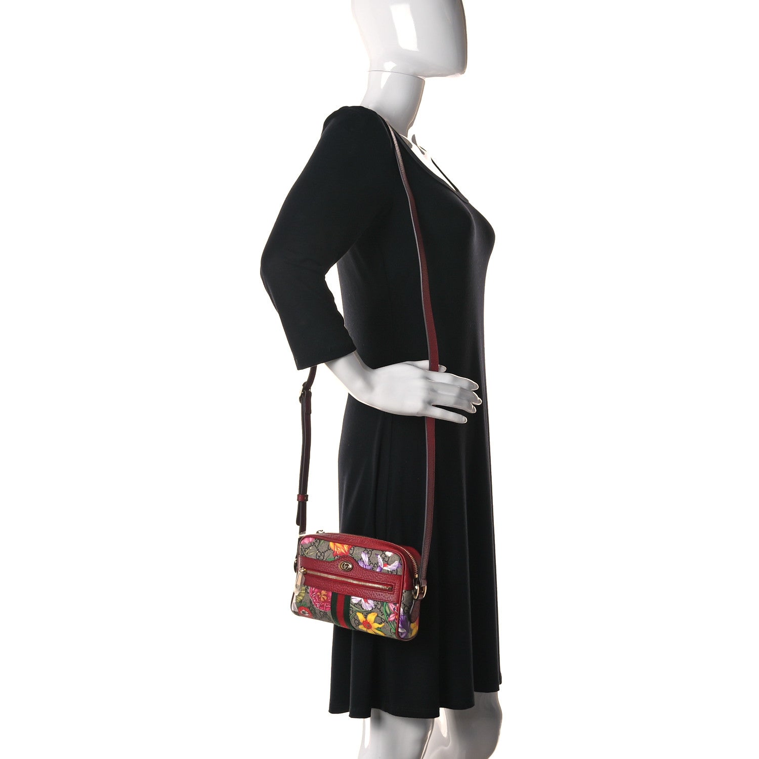Gucci GG Supreme Monogram Flora Web Mini Ophidia Shoulder Bag Red 2 of 9