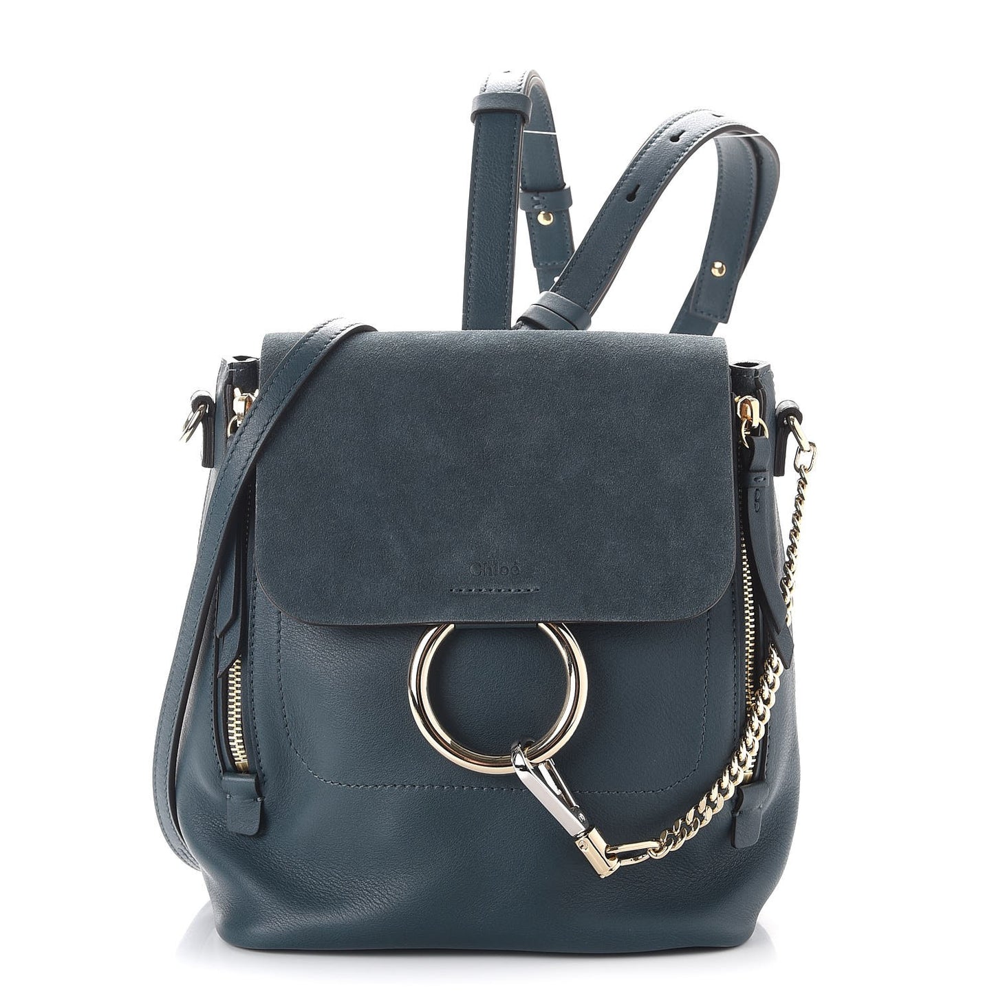 Suede Calfskin Small Faye Backpack Silver Blue