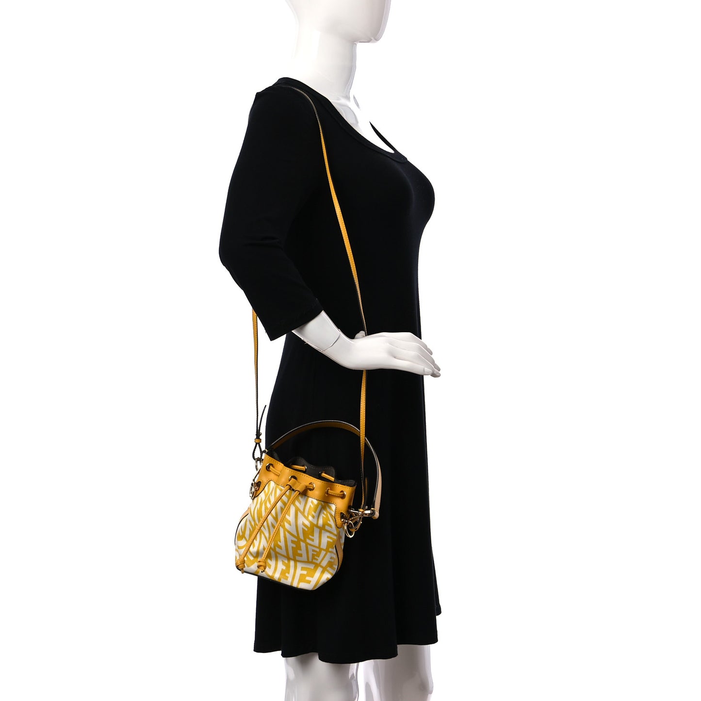 X SARAH COLEMAN Glazed Canvas Vitello King F is Fendi FF Vertigo Mini Mon Tresor Bucket Bag Mimosa White