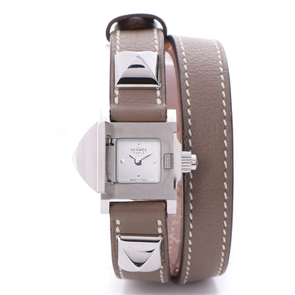 Hermes Stainless Steel Swift 16mm Medor Double Tour Quartz Watch Etoupe 1 of 9